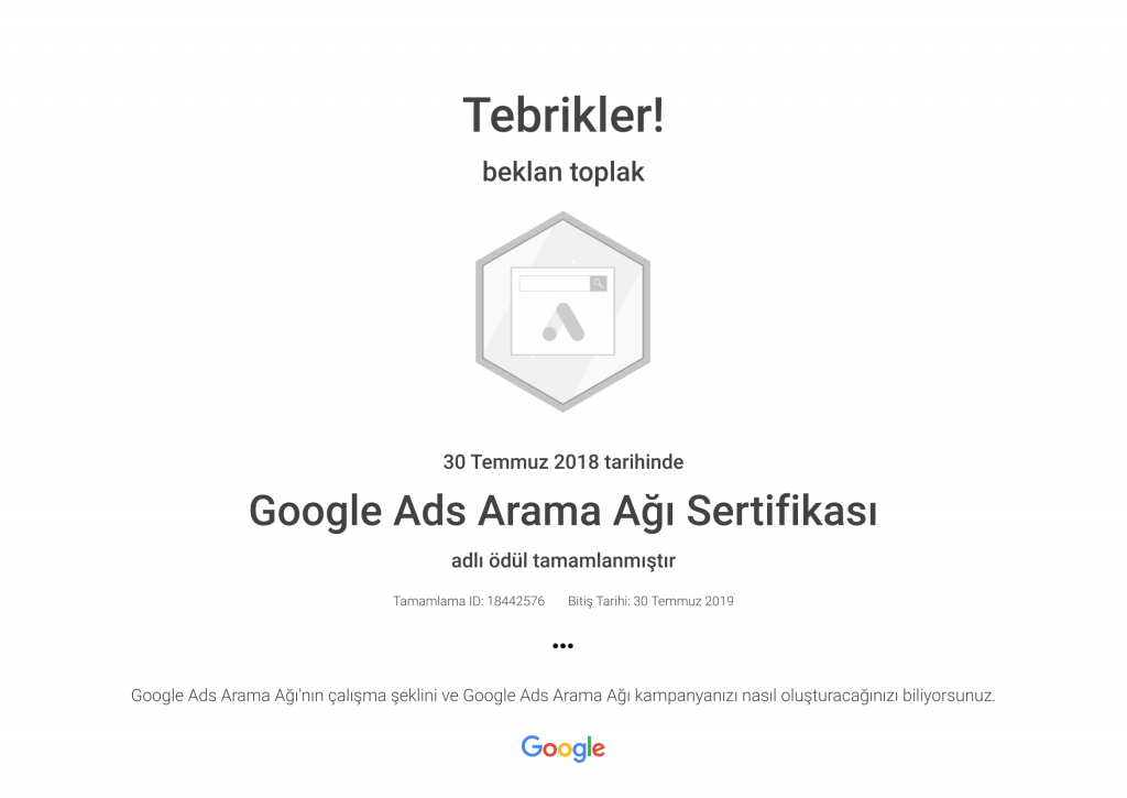 Google Ads Arama Ağı Sertifikası _ Google